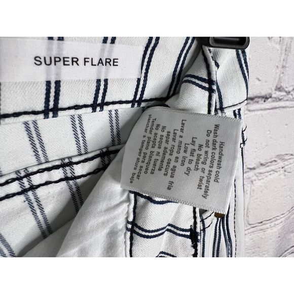Judy Blue Rowan Super Flare Jeans Size 5/27 White Blue Striped High Rise Raw Hem - Picture 9 of 9